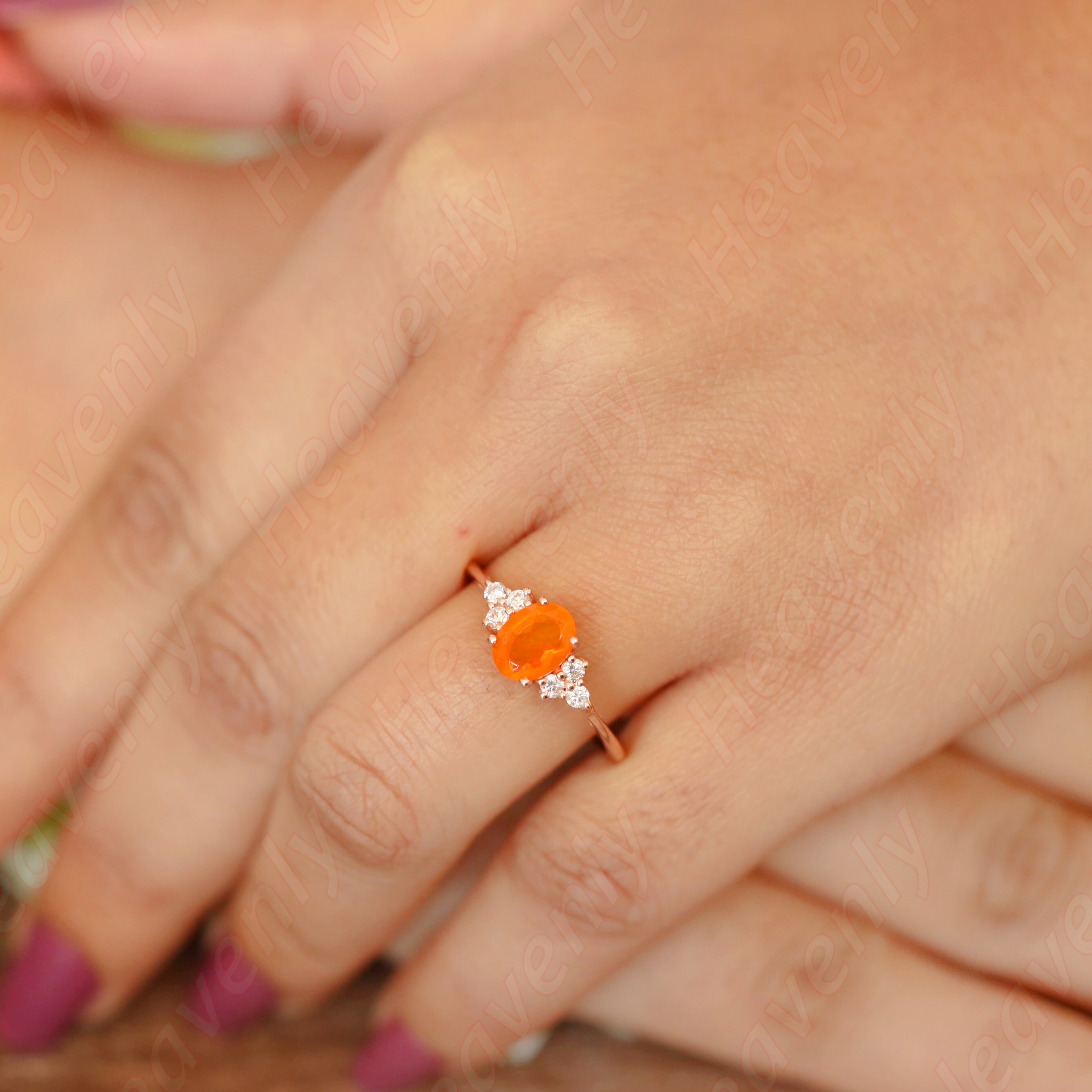 Bague Argent Avec Opale De Feu Et Quartz Vert - Taille 7 - Création Artisanale - Neuf Sans Boîte