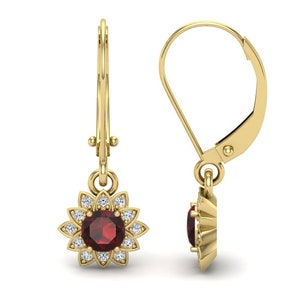 4.60 ct AAA red garnet women lever back earringdangle drop earringmoissanite hoop January Birthstone Earrings anniversary gift for wife YELLOW GOLD VERMEIL