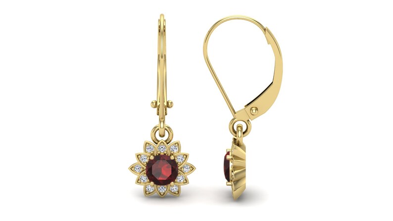 4.60 ct AAA red garnet women lever back earringdangle drop earringmoissanite hoop January Birthstone Earrings anniversary gift for wife YELLOW GOLD VERMEIL