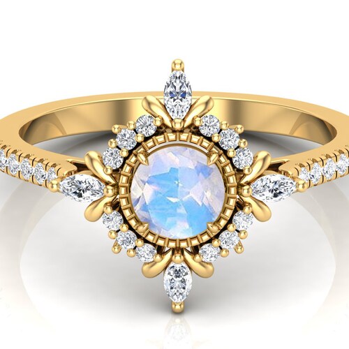 AAA Natural Moonstone Vintage Art Deco Ring, shops Moissanite Ring, Marquise Look Ring, Solitaire Ring For Her, Halo Ring For Daughter.