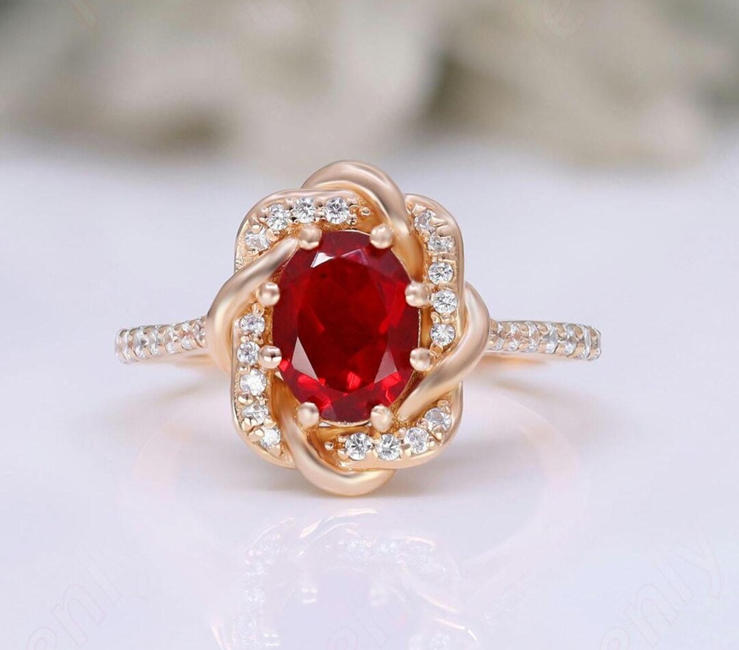 Ruby Graduation Ring Oval Ruby Gemstone 14KT Rose Gold Plated 925 Silver Bridal Ring ...