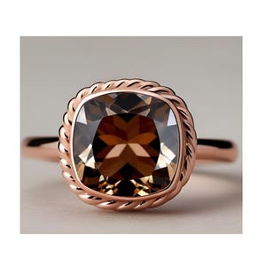 Smokey Quartz 14K Rose Gold Plated Solitaire Engagement Wedding Ring Bridal Ring Statement Promise Ring Birthday Gift Anniversary Gift