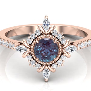 Lab Created Alexandrite Wedding Vintage Art Deco Ring, Moissanite Ring ...