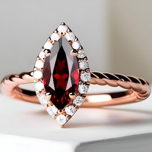 Marquise Red Garnet 14K Rose Gold Plated Engagement Wedding Ring Bridal Ring For Her Graduation Statement Promise Ring Birthday Gift