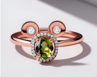 Ovale peridot bruiloft bruidsring 14K roségoud 925 zilveren art-decoring Statementringen Belofteringen Verjaardagscadeau Verjaardagscadeau