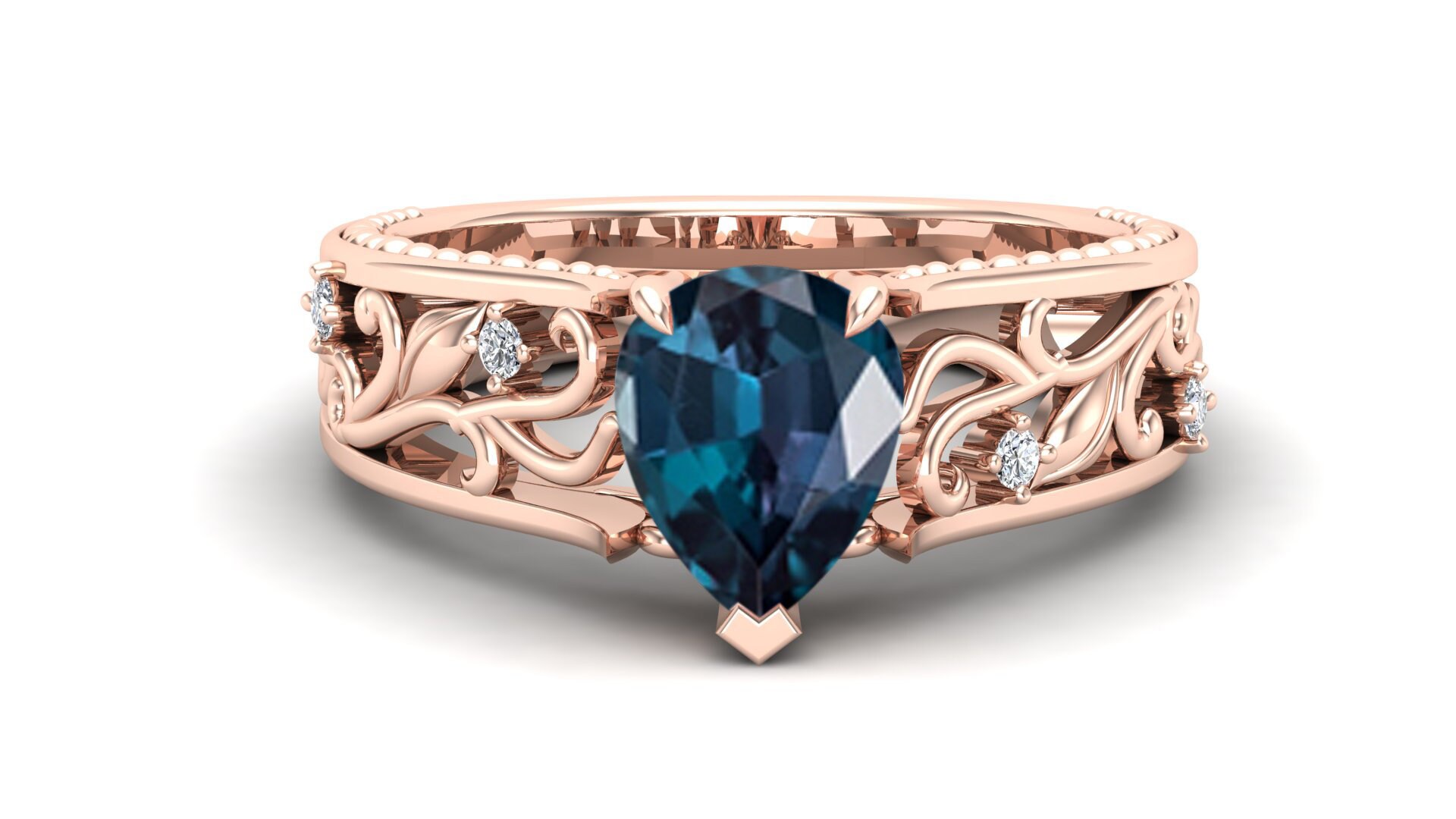 Lab Created Alexandrite Gemstone Engagement Ring Gift For Women 2.20ct Vintage Art deco Moissanite Ring Her Bridal Ring Valentine Ring