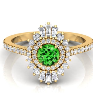 5.00MM Tsavorite Vintage Art Deco Ring, Solitaire Ring, Moissanite Ring, Green Stone Ring, Minmimalist Ring For Her, Gorgeous Ring.