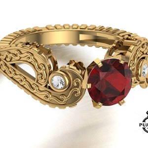 925 sterling silver ring studded with AAA red garnet gemstone & natural white MOSSANITEs,Engagement ring,January birthstone ring