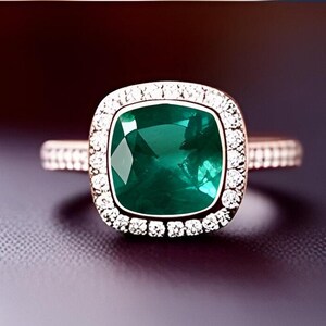 Cushion Emerald 925 silver 14KT rose gold bridal ring engagement ring wedding ring promise ring statement ring birthday anniversary gift