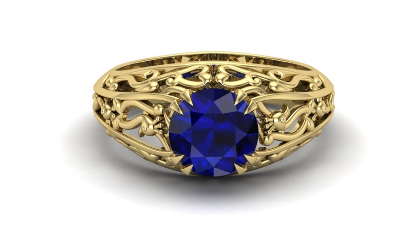Blue Stone Ring Blue Sapphire Wedding Bridal Ring Round Shape Ring 2.40 ct Antique Ring. Vintage Art Deco Ring Solitaire Ring