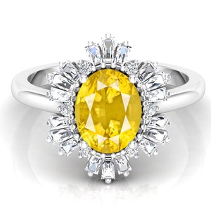 1.65 ct. Yellow Sapphire Engagement Bridal Ring, Vintage Art Deco Ring, Statement Ring, Estate Ring, Double Halo Ring, Tapered Baguette Ring