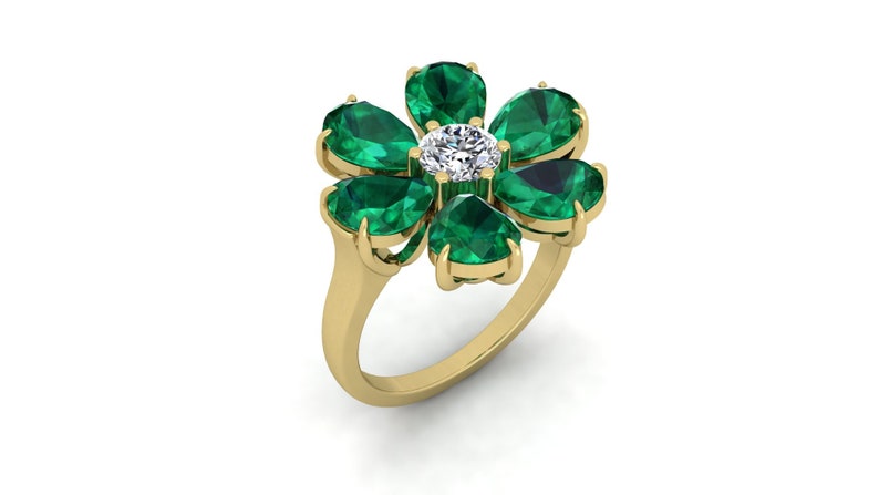 Flower ring. Moissanite Ring 4.20 CT Vintage Art Deco Ring Green Stone Ring Emerald Wedding Engagement Bridal Ring Solitaire Ring