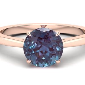 3.00 ct AAA Alexandrite 14KT rose gold bridal ring engagement ring wedding band june birthstone round promise solitaire ring for her