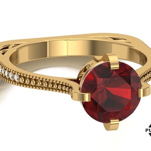 Yellow 925 sterling silver ring studded with AAA red garnet gemstone & natural white MOSSANITEs,Engagement ring,January birthstone ring