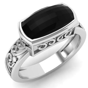 2.50ct AAA onyx gemstone platinum ring,statment ring, july birthstone ring, Bikers ring, Signet ring, Mens ring,Black cushion gemstone ring image 1