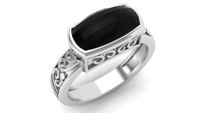 2.50ct AAA onyx gemstone platinum ring,statment ring, july birthstone ring, Bikers ring, Signet ring, Mens ring,Black cushion gemstone ring image 1