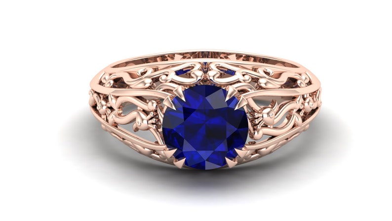 Blue Stone Ring Blue Sapphire Wedding Bridal Ring Round Shape Ring 2.40 ct Antique Ring. Vintage Art Deco Ring Solitaire Ring