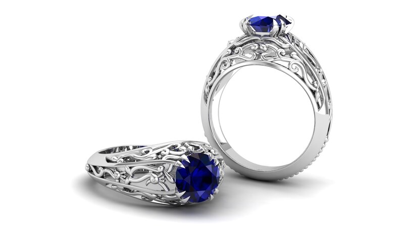Blue Stone Ring Blue Sapphire Wedding Bridal Ring Round Shape Ring 2.40 ct Antique Ring. Vintage Art Deco Ring Solitaire Ring