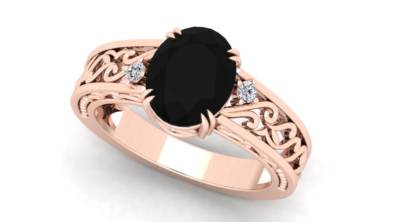 Black Onyx Wedding Bridal Ring Black Stone Ring. Solitaire Ring Vintage Art Deco Ring Moissanite Ring Filigree Ring 3.50 ct