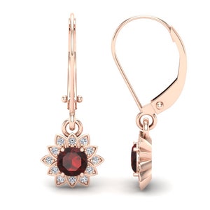 4.60 ct AAA red garnet women lever back earringdangle drop earringmoissanite hoop January Birthstone Earrings anniversary gift for wife ROSE GOLD VERMEIL