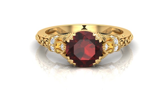 Bague De Fiançailles En Grenat Rouge Créé En Labo - 2,15 Carats - Or Blanc Plaqué Argent 925