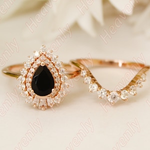 2.26ct AAA onyx gemstone 14KT rose gold solitaire women engagement ring stacking rings wedding band bridal rings set july birthstone ring