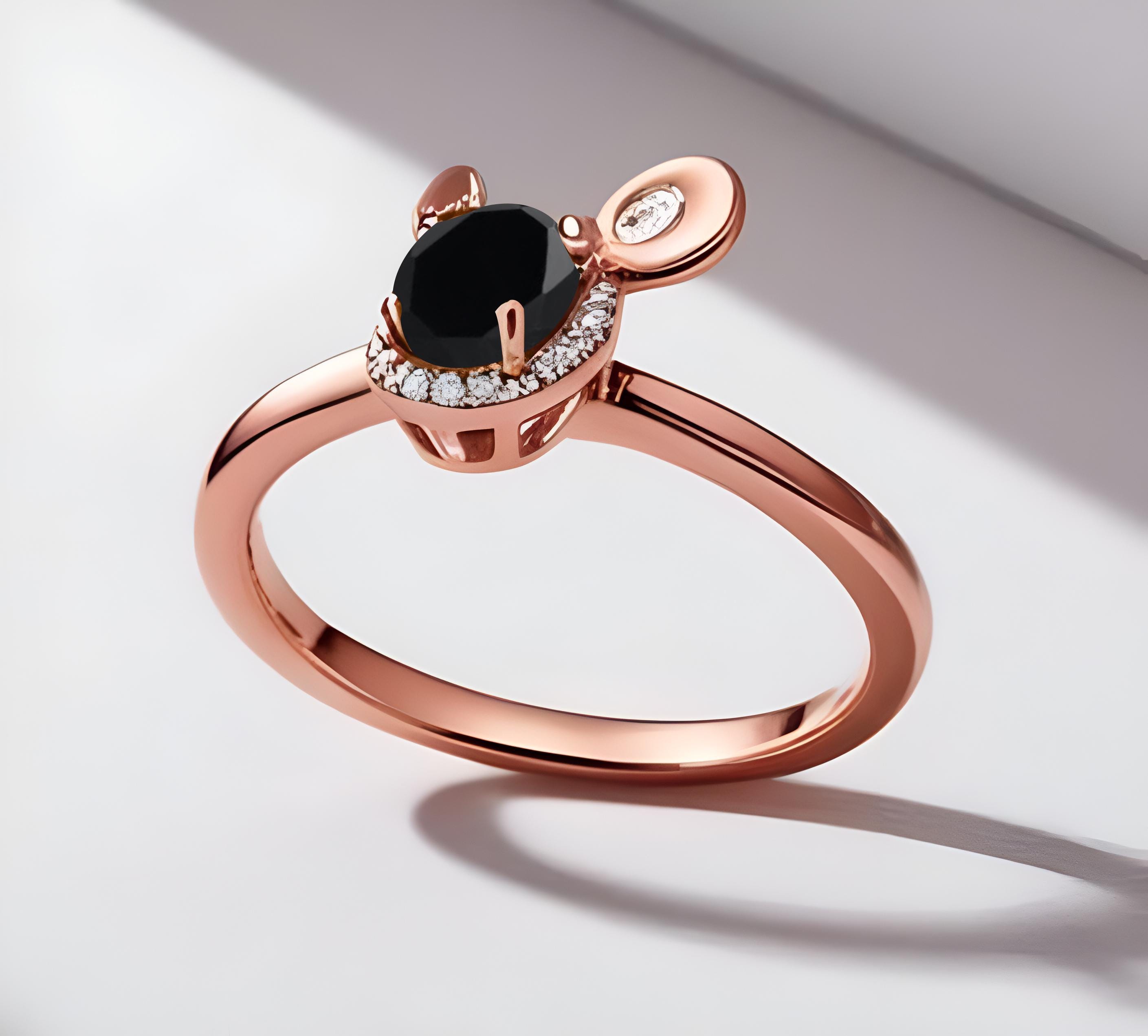 Anello in oro rosa 14K e argento 925 Anello Topolino Anello