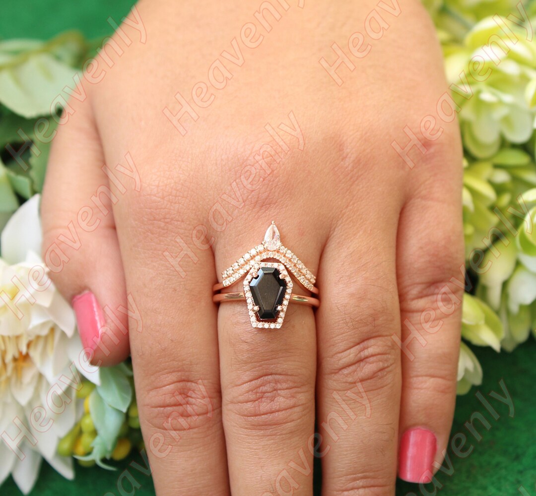 3.50ct AAA Onyx Gemstone 14KT Rose Gold Engagement Rings Set