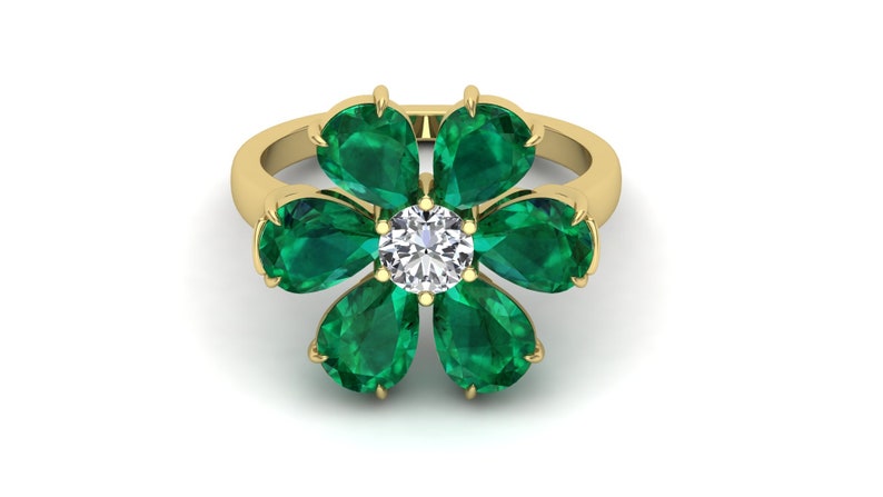 Flower ring. Moissanite Ring 4.20 CT Vintage Art Deco Ring Green Stone Ring Emerald Wedding Engagement Bridal Ring Solitaire Ring