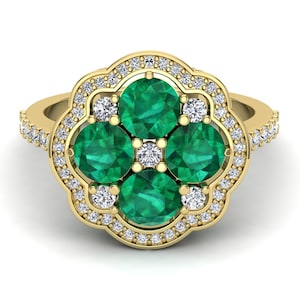 2.00 ct. Emerald Wedding Bridal Ring, Vintage Art Deco Ring, Moissanite Ring, Round Shape Ring, Green Stone Ring, Solitaire Ring, Halo Ring.
