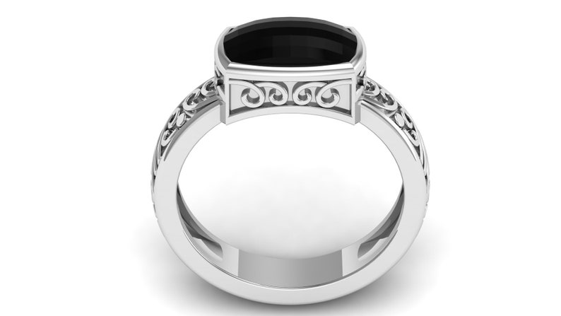 2.50ct AAA onyx gemstone platinum ring,statment ring, july birthstone ring, Bikers ring, Signet ring, Mens ring,Black cushion gemstone ring image 9