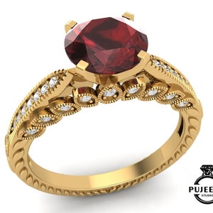 AAA red garnet gemstone yellow plated 925 sterling silver ring,Engagement ring,Wedding ring,January birthstone ring,Ring for her,Love ring