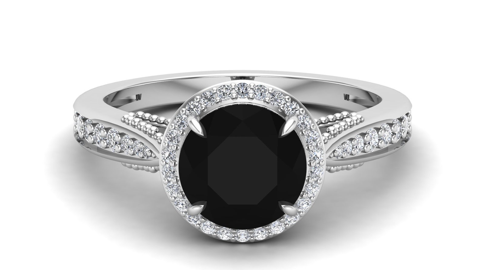 2.30 Black Onyx Engagement Bridal Ring Vintage Art Deco Ring Etsy