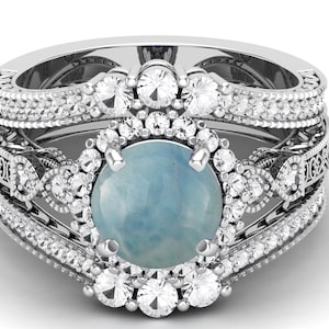 AAA Larimar gemstone  925 sterling silver ring,Engagement ring,Wedding ring,Anniversary ring,March birthstone ring,Promise ring,Love ring