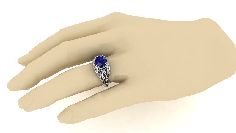 Blue Stone Ring Blue Sapphire Wedding Bridal Ring Round Shape Ring 2.40 ct Antique Ring. Vintage Art Deco Ring Solitaire Ring