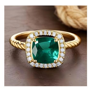 Cushion Emerald 925 silver 14K gold bridal ring engagement ring wedding ring promise ring statement ring birthday anniversary gift