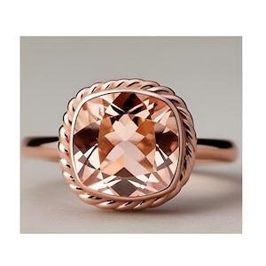 Peach morganite 14K rose gold plated 925 silver bridal ring engagement ring wedding anniversary promise ring solitaire ring graduation gift