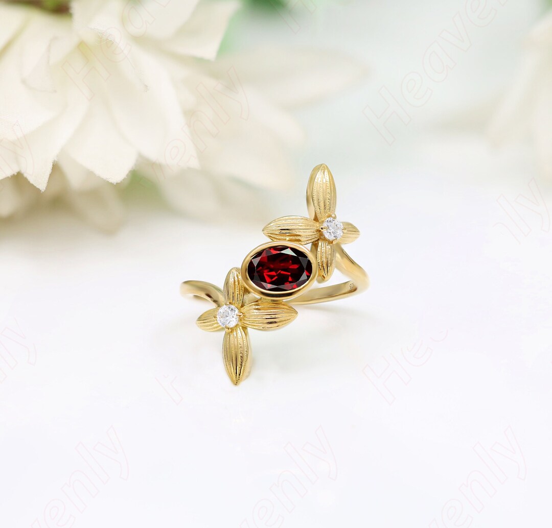 Red Garnet Wedding Bridal Ring Art Deco Ring 14K Gold Plated Ring for ...