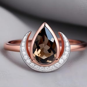 Pear Smokey Quartz 14K Rose Gold Plated Solitaire Engagement Wedding Ring Bridal Ring 14K Gold Bridal Ring For Her Statement Promise Ring