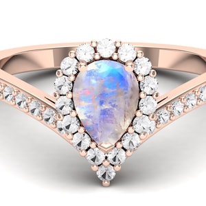 2.25ct AAA Mondstein 14KT Roségold Brautring Verlobungsring Hochzeitsband Juni Geburtsstein Pear Cut Versprechen Solitärring für Sie