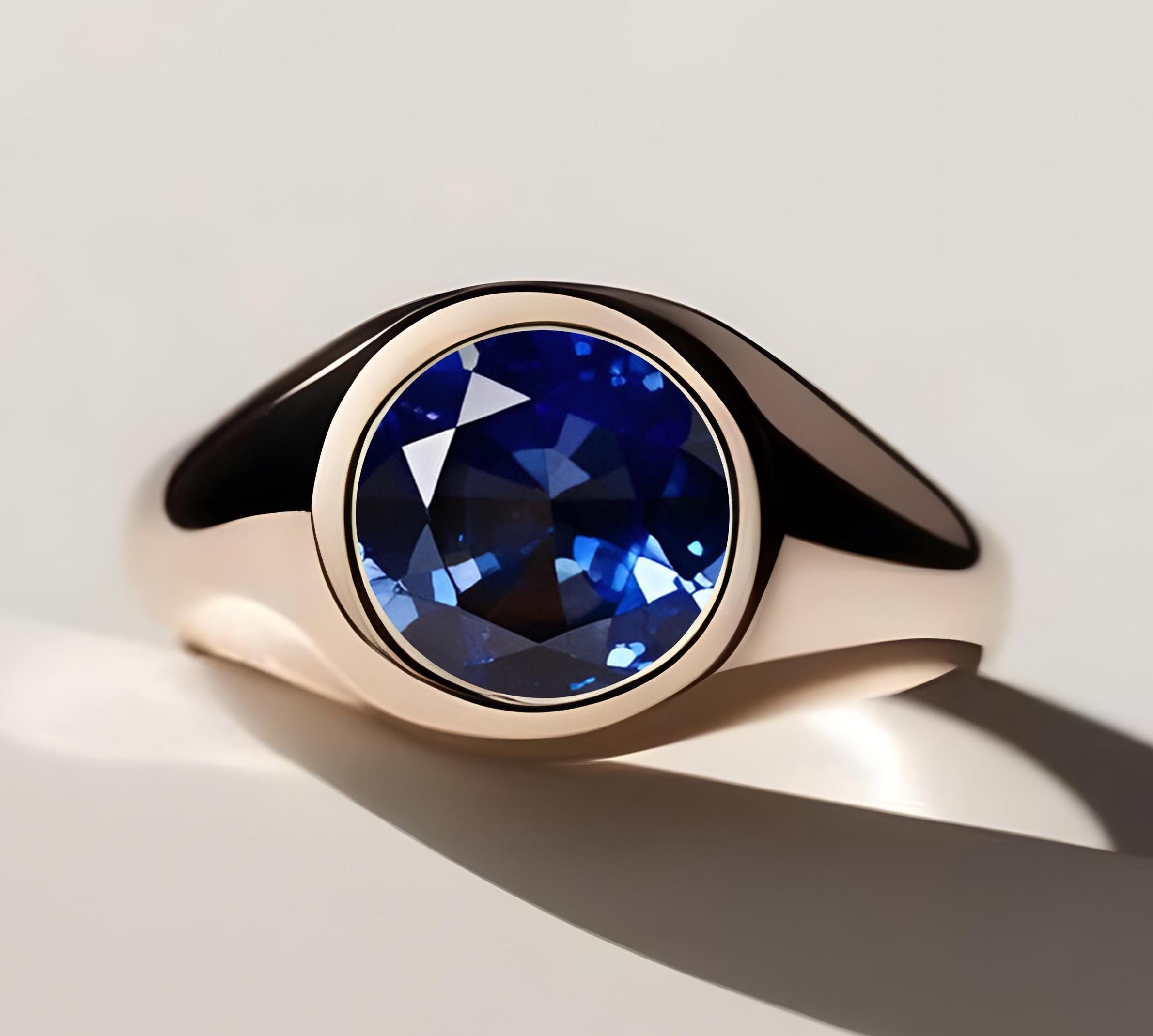 ユニセックス ブルーサファイア 宝石 925 シルバー 14K ローズゴールド