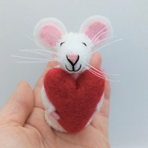 Tuppenny Mice 'With Love' Wool Felt Mouse holding a Red Heart - a great gift to show love, appreciation or encouragement to someone dear!