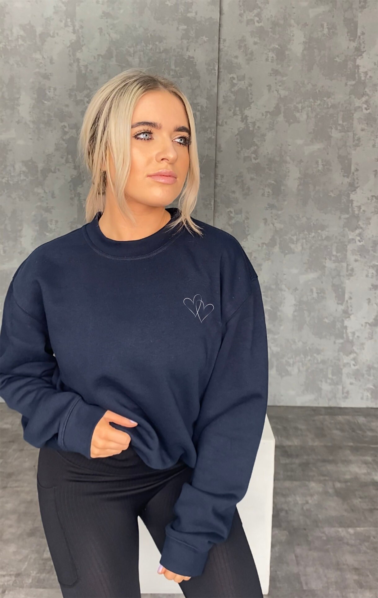 Linked Heart Navy Sweatshirt Etsy