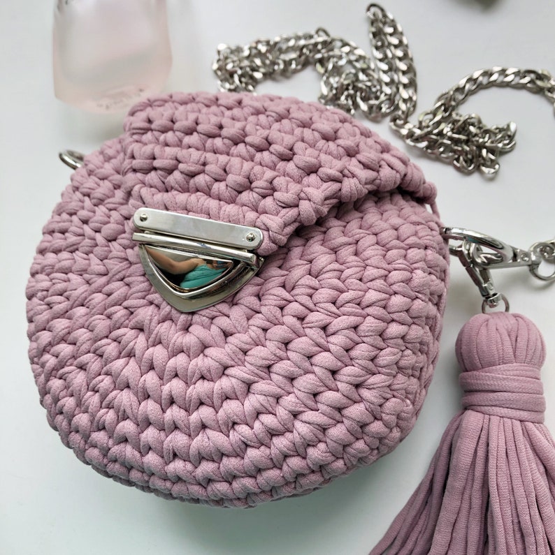 Round knitted bag Knitted yarn Bag made of knitting yarn image 0