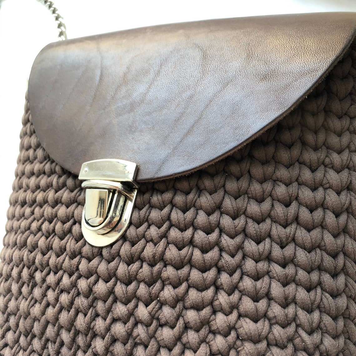 Knitted bag Knitted yarn Hand knitting Genuine leather Etsy