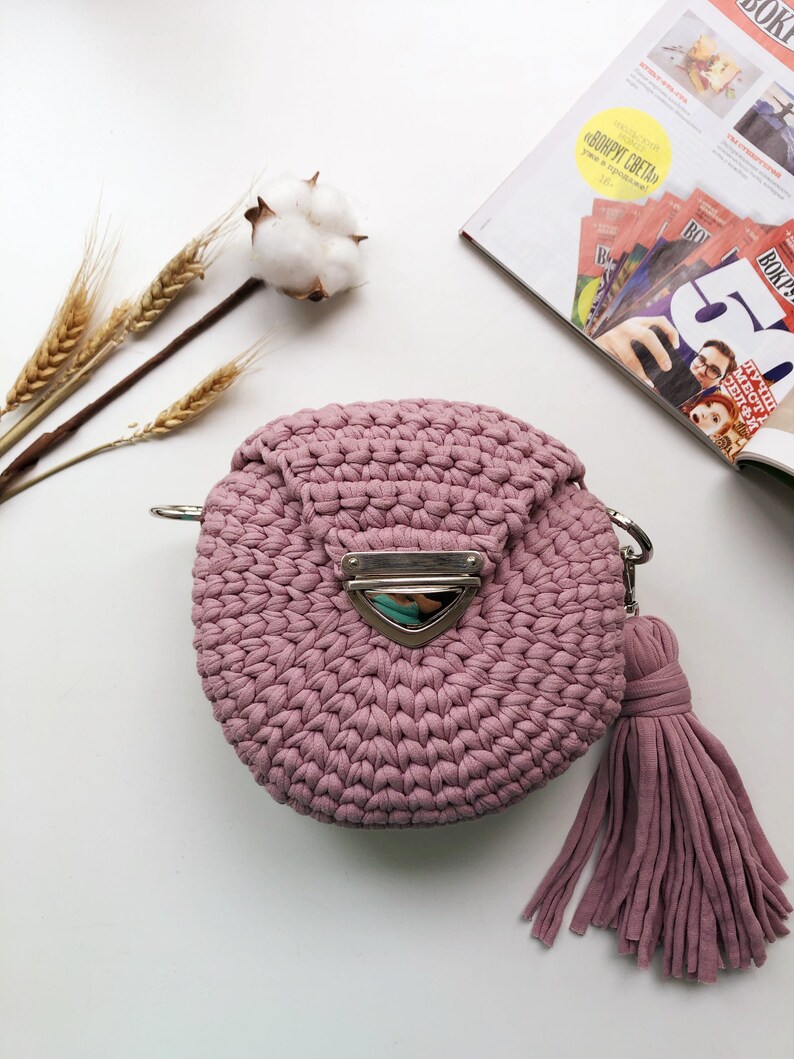 Round knitted bag Knitted yarn Bag made of knitting yarn image 3