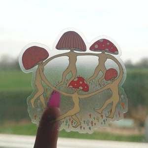 Dancing mushrooms clear sticker image 3