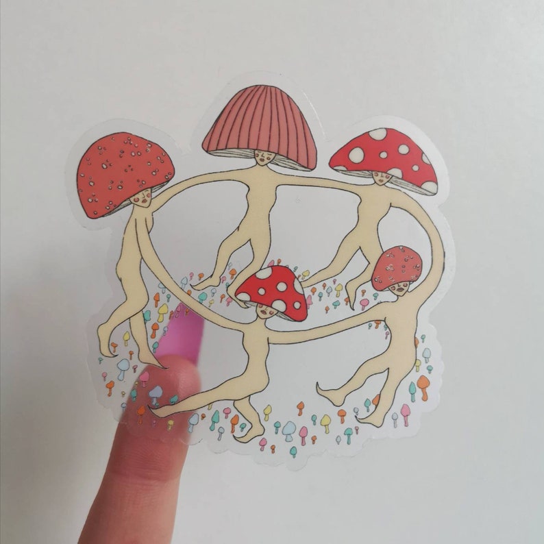 Dancing mushrooms clear sticker image 2