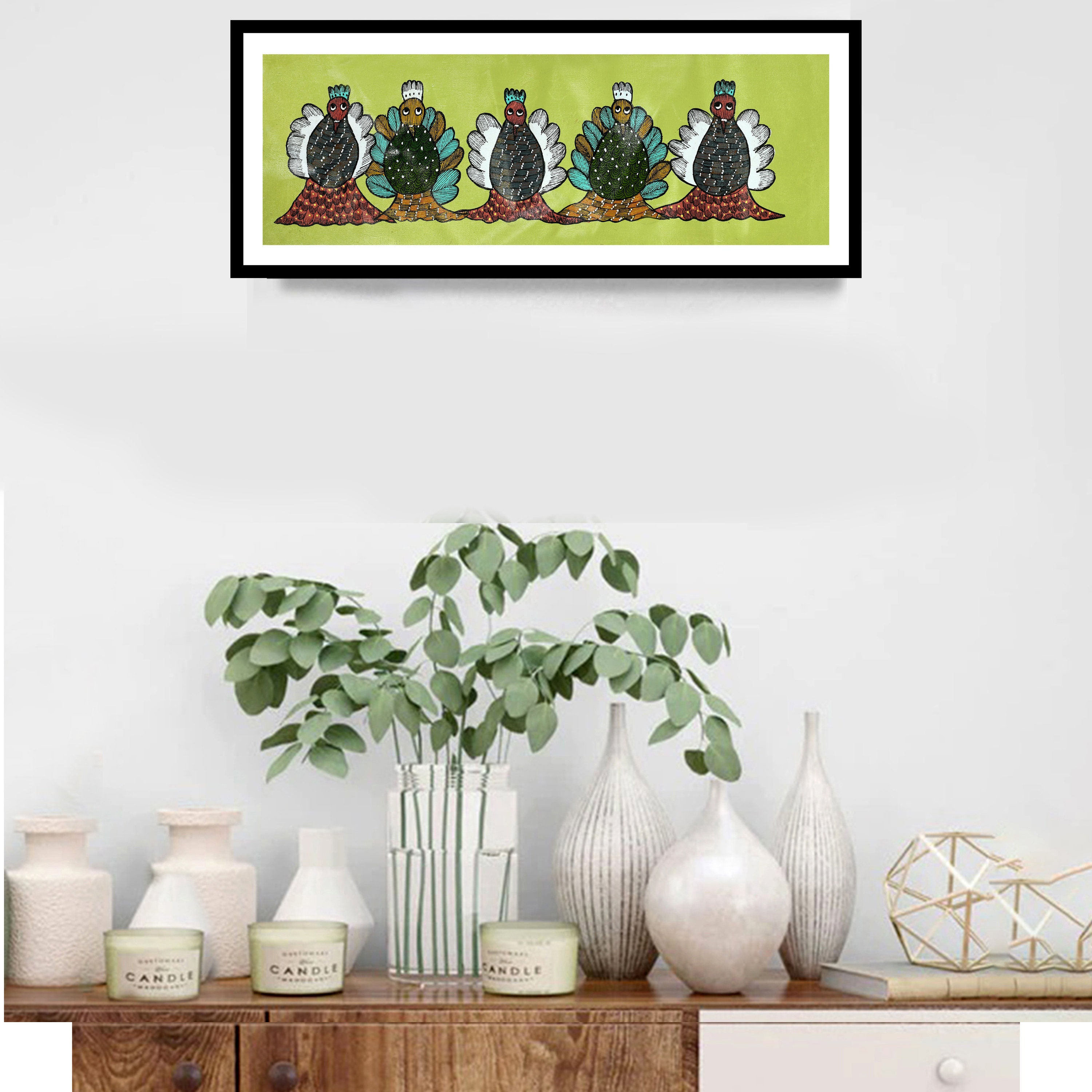 Indian Painting || Five Owls || Traditional Handmade || Gond Art Painting || Livingroom Decor