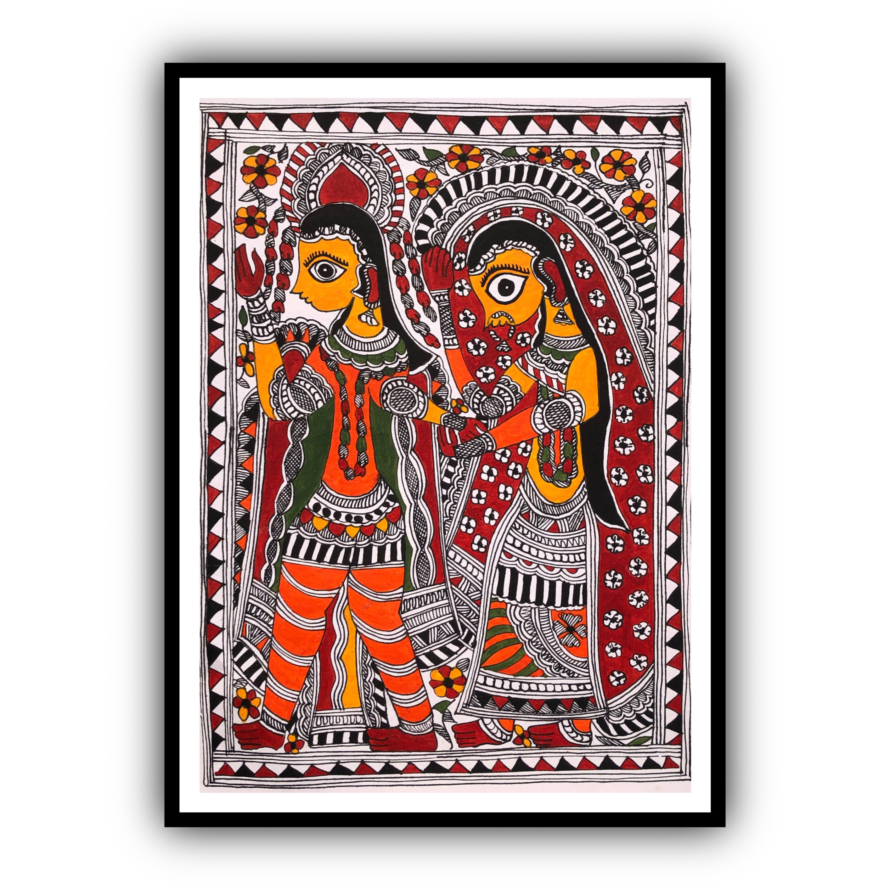 Indian Madhubani Painting Ram Sita Living Room Decor Vintage